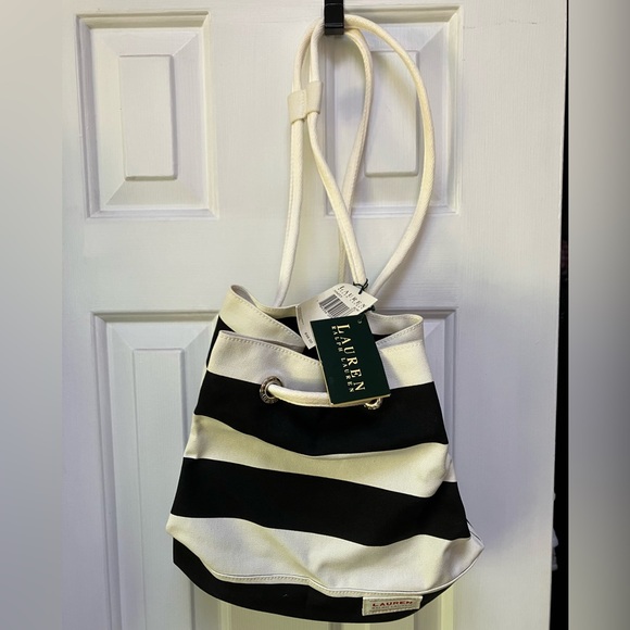 Lauren Ralph Lauren backpack shoulder black & white canvas tote. New w tags. main image 6